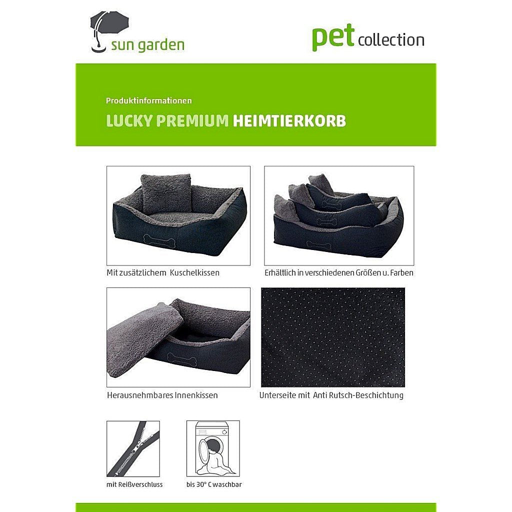 Sun Garden Sun Garden Luxus-Hundebett Lucky + Kissen 100x90x30 cm Anthrazitgrau