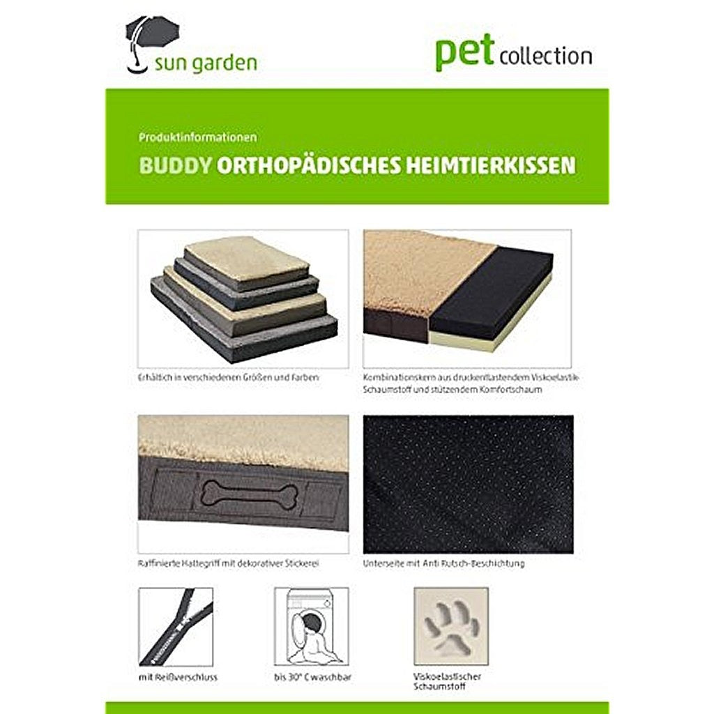 Sun Garden Buddy orthopädisches Hundekissen 72x50x8cm hellgrau gemischt