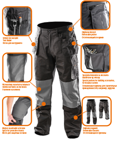 Neo Tools Arbeitshose 2 in 1 m 50 Oxford-Schutz 35 % Baumwolle – 65 % Polyester 267 g m2 CE-EN340