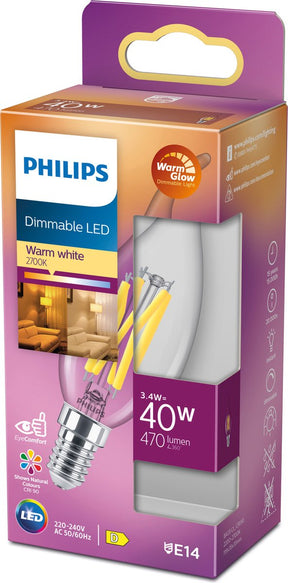 Philips led kaars transparant - 40 w - e14 - dimbaar warmwit licht