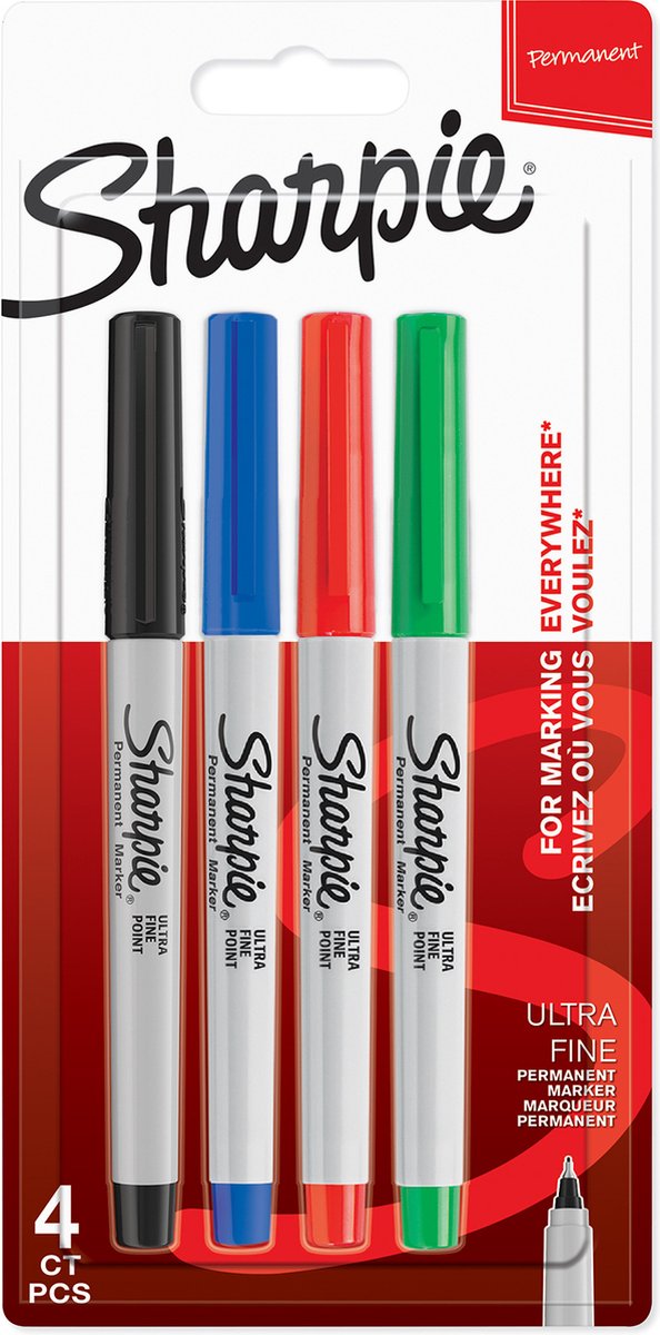 Sharpie Permanentmarker | ultrafeine Spitze | schwarze, blaue, rote und grüne Tinte | 4 Stück
