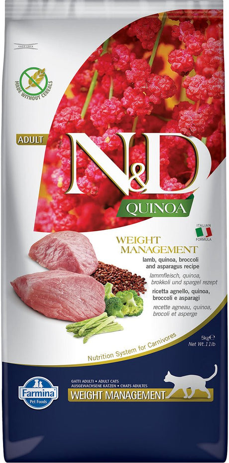Farmina n d Quinoa Gewichtsmanagementfutter für ausgewachsene Katzen – Lamm – 5 kg