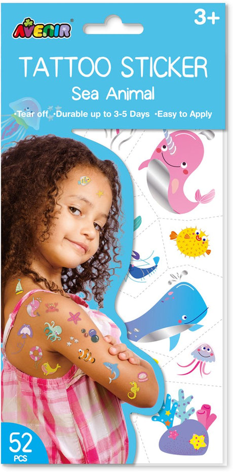 Avenir Tattoo-Aufkleber – Meerestiere – 52 Stück – hält 3 bis 5 Tage – 3 Jahre