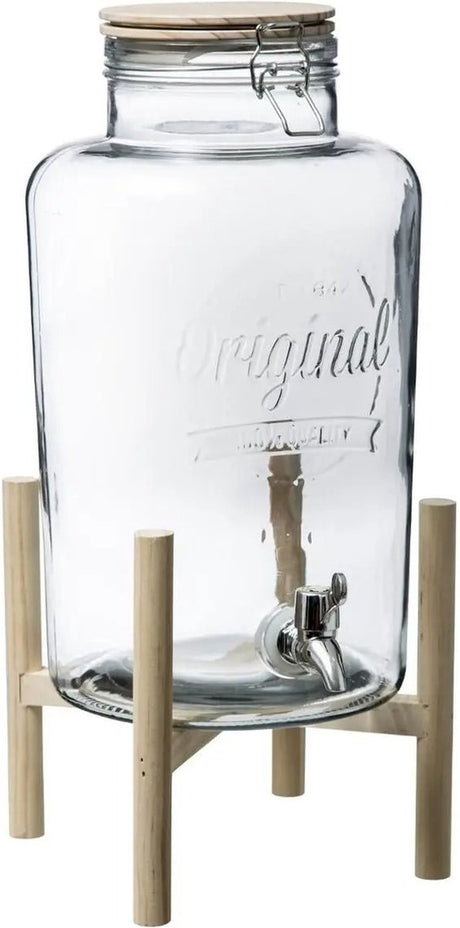 Secret de gourmet secret the gourmet drankdispenser - transparant - 8 liter - glas kunststof hout - sapdispenser - limonade dispenser - feestservies