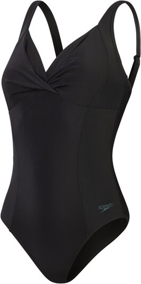 Speedo Shaping Cross Knot 1-teiliger Damen-Sportbadeanzug – Schwarz