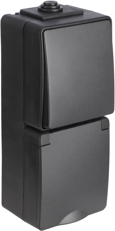 Ion industries - combinatie spatwaterdicht - opbouw - wissel - randaarde - verticaal - ip55 - zwart