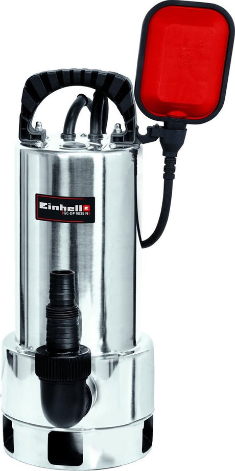 Einhell elektrische Schmutzwasserpumpe GC-DP 9035 n – 900 W – 18000 l·h – Schmutz bis ø35 mm – stufenlos verstellbarer Schwimmerschalter – Pumpengehäuse aus Edelstahl