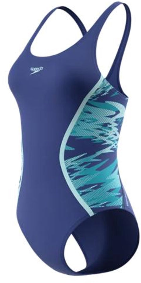 Speedo hyperboom splice muscleb 1p dames - chloorbestendig sportbadpak dames - kleurvast badpak dames - zwempak dames met muscleback - blauw blauw - 42