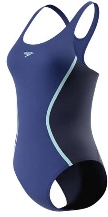 Speedo solid splice medalist 1p dames - chloorbestendig sportbadpak dames - kleurvast badpak dames met onderborstband - zwempak dames met medalist-rug - blauw blauw - 46
