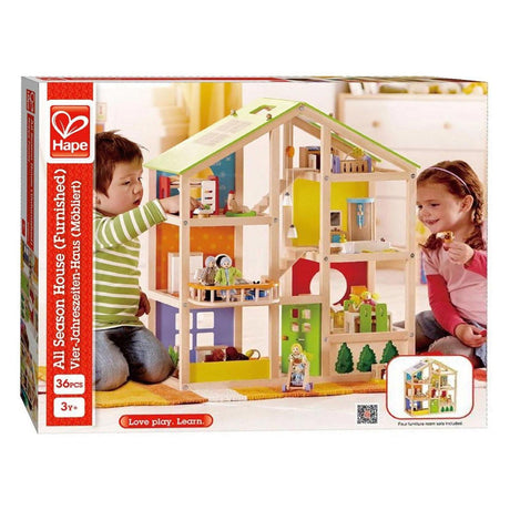 Hape Wooden 4 Seasons Dollhouse mit Möbeln