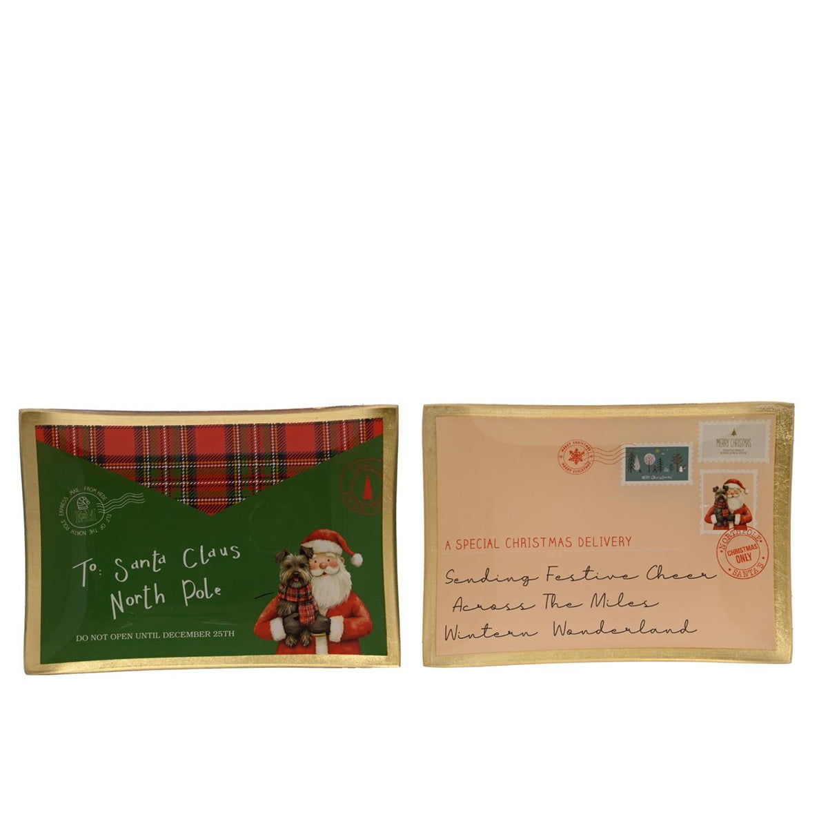 Decoris decobord brief voor santa glas 14.3x10.2x1.3cm 2 assorti