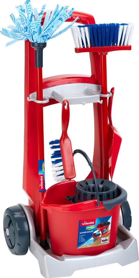 Klein Toys Vileda - Reinigungswagen - Spielzeug - inkl. Accessoires - rot blau