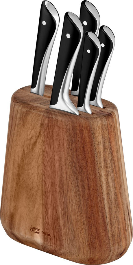 Jamie Oliver by Tefal Messerset – 5-teilig – inklusive Messerblock – Edelstahl – für den professionellen Einsatz