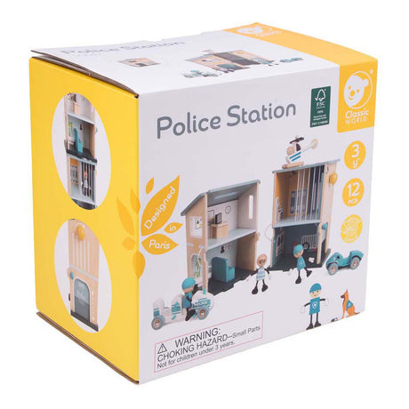 Klassisches Spielset „Polizeistation“ aus Holz für Kinder.