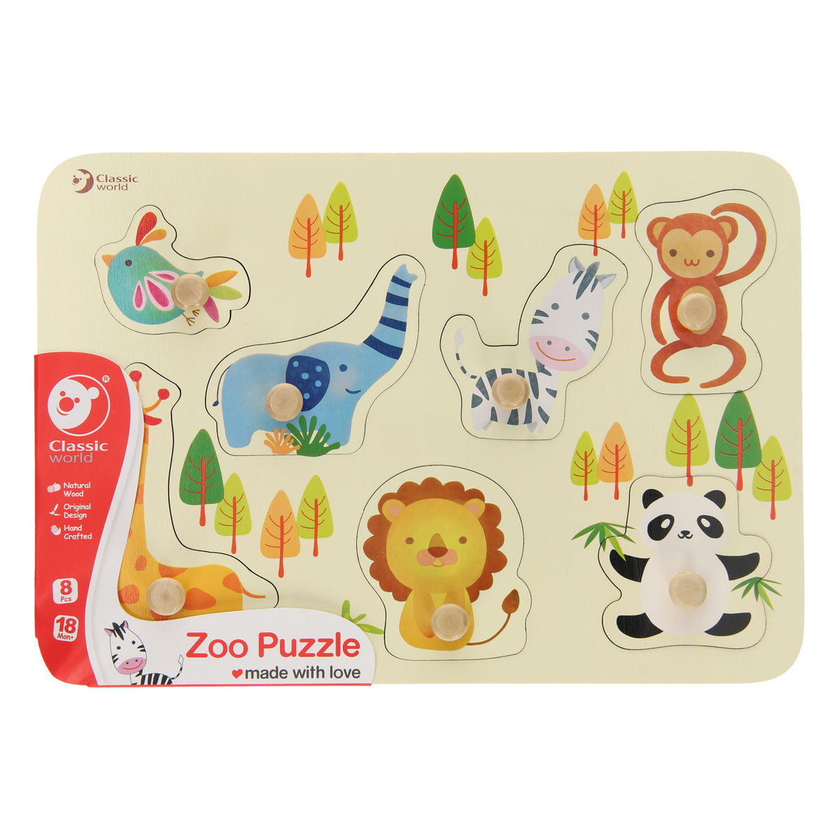 Klassisches Tierpuzzle aus Holz – Lernspielzeug mit Noppen.