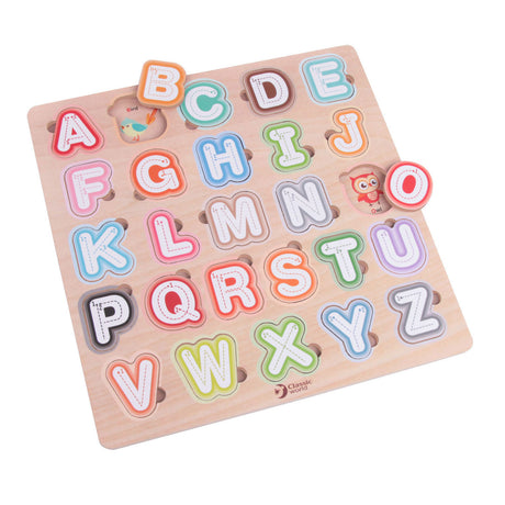 Klassisches Welt-Holzpuzzle-Alphabet, 27-teilig.