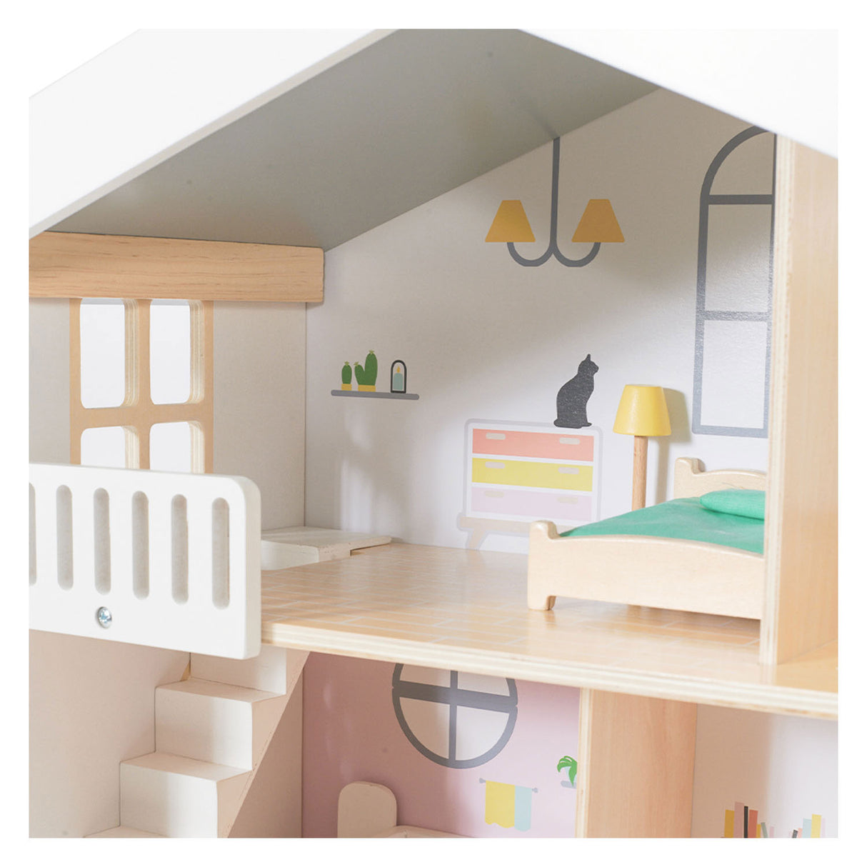 Klassisches Puppenhaus „World Happy Villa“ aus Holz, 28-teilig.