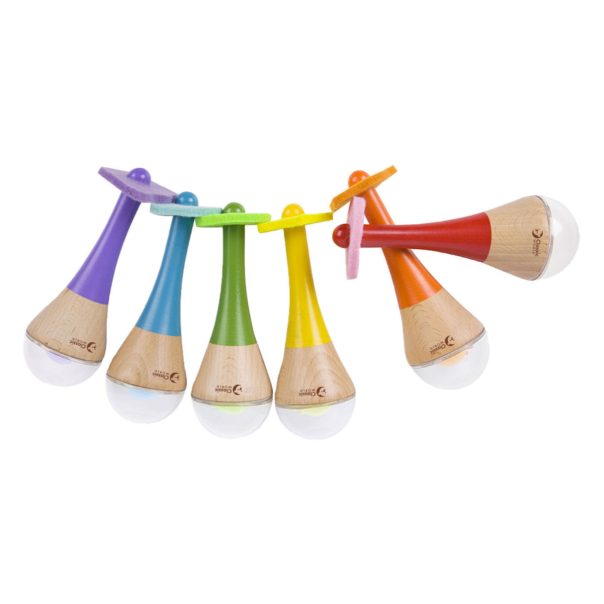 Klassische Regenbogen-Maracas aus Holz der Welt