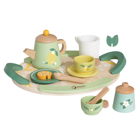 Classic World Vintage-Teeservice aus Holz mit Tablett, 14-teilig.
