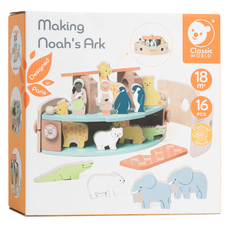 Classic World Bootsbauset „Arche Noah“ aus Holz mit Tieren, 16-teilig.
