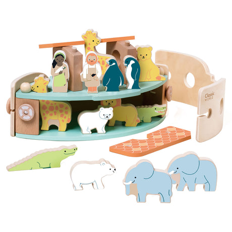 Classic World Bootsbauset „Arche Noah“ aus Holz mit Tieren, 16-teilig.