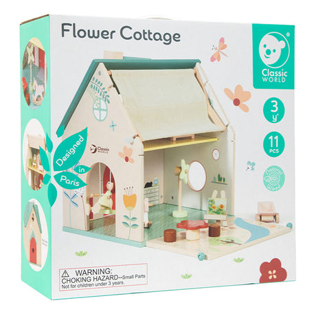 Klassisches Holzpuppenhaus mit Garten, 10dlg.