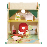 Klassisches Holzpuppenhaus mit Garten, 10dlg.