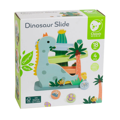 Classic World Holzkugelbahn Dinosaurier – Lernspielzeug 4-teilig.