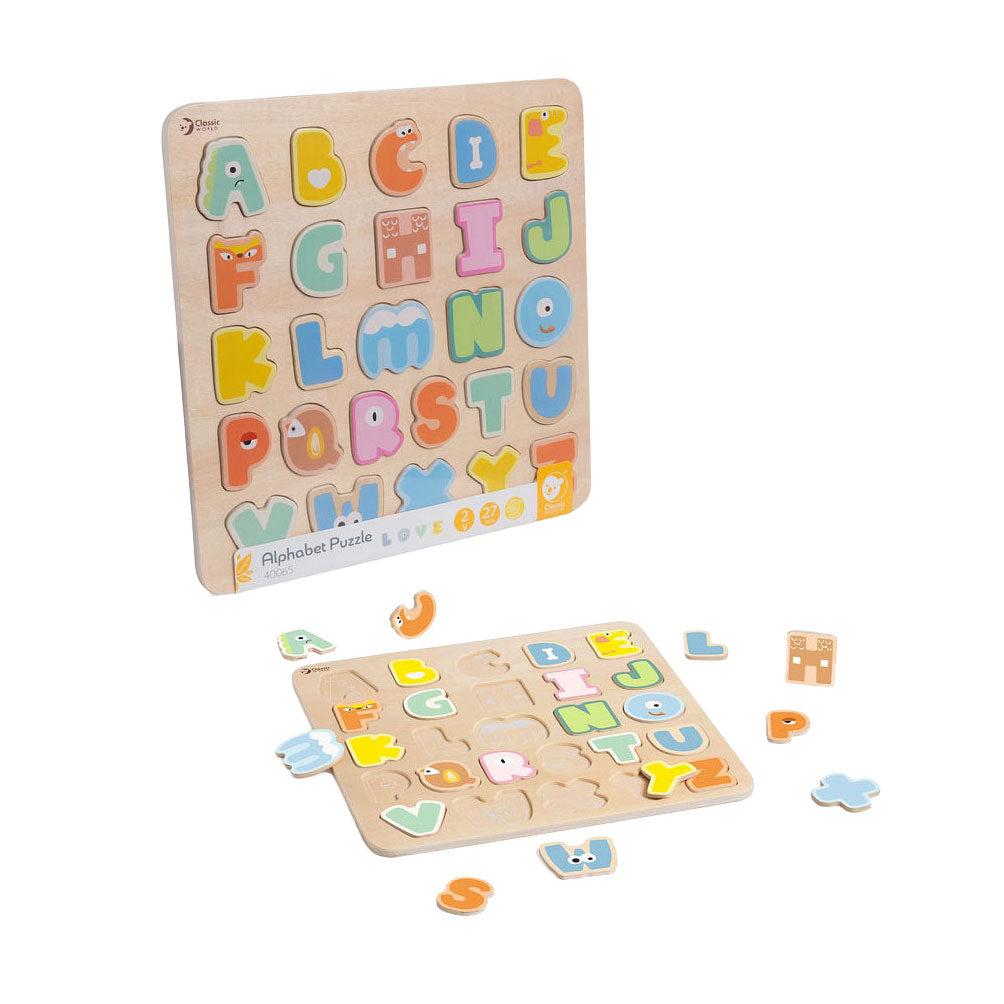 Klassisches Welt-Alphabet-Puzzle aus Holz, 27-teilig.