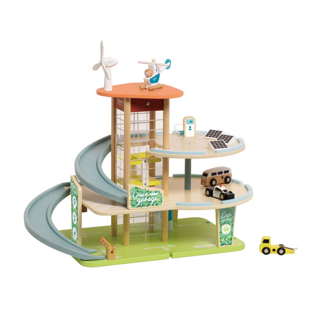 Classic World Holzspielzeuggarage nachhaltig mit Zubehör 19-teilig.