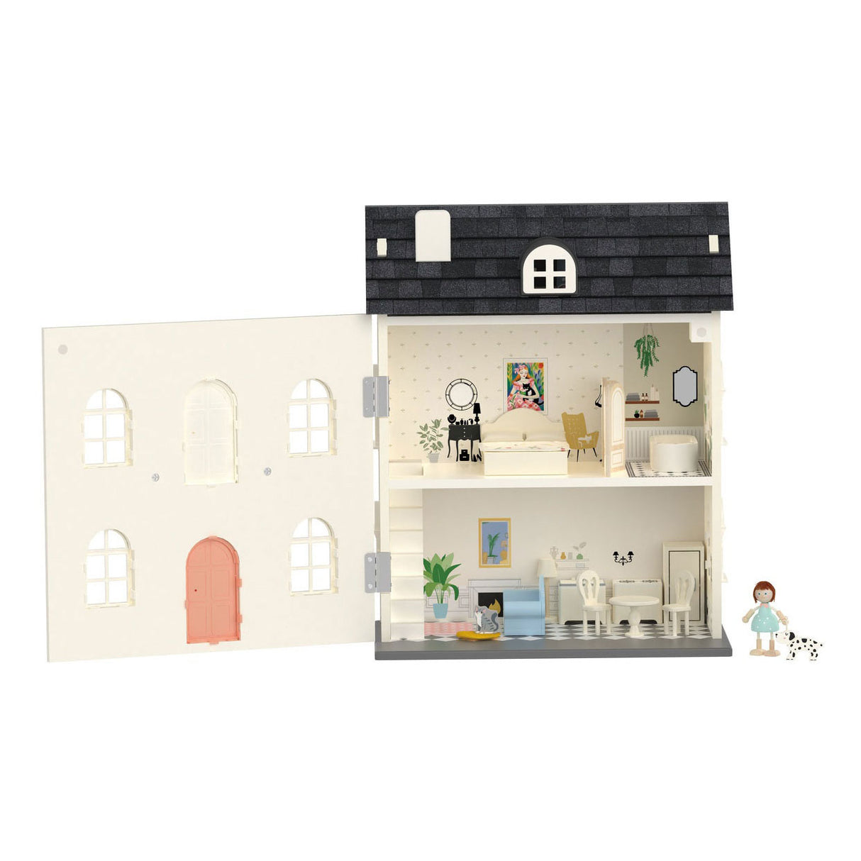 Classic World Vintage-Puppenhaus aus Holz, 36-teilig.
