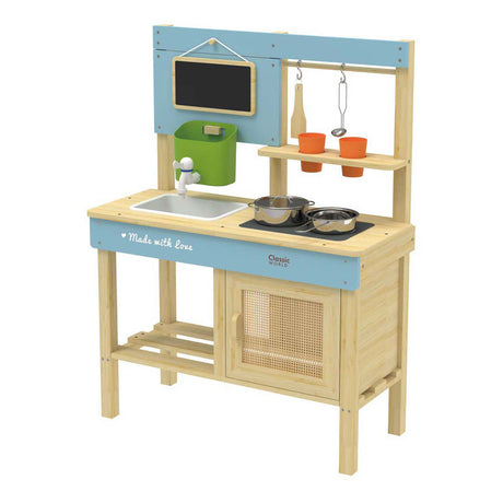 Classic World Outdoor-Spielküche aus Holz mit Zubehör, 7-teilig.
