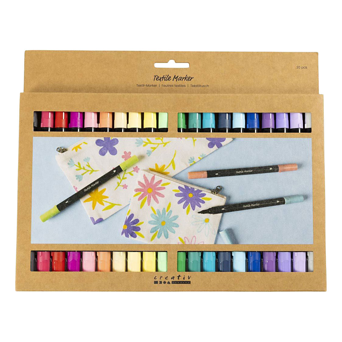 Creativ Company Textilmarker, Strichstärke 2,3 + 3,6 mm, zusätzliche Farben, 20 Stück 1 Box