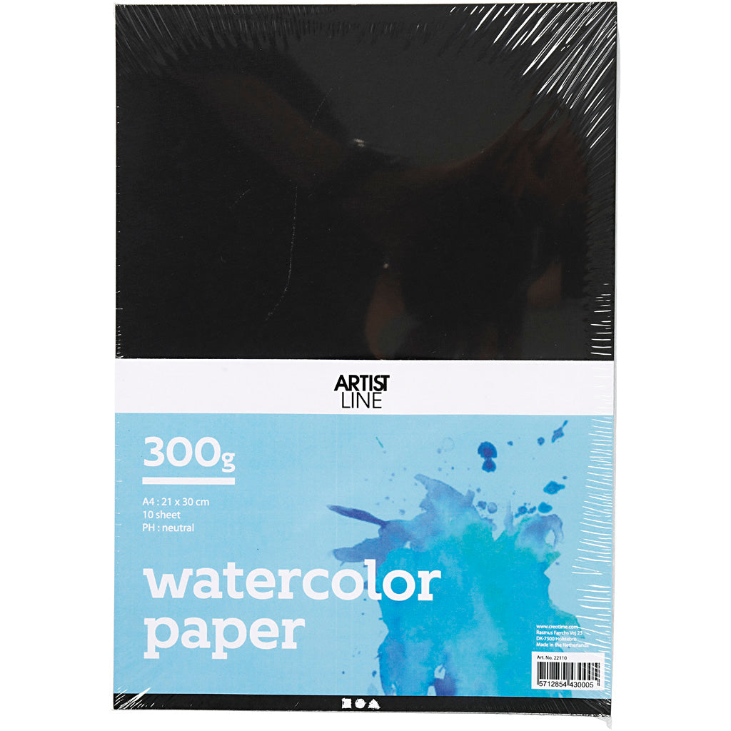 Creativ Company Aquarellpapier, A4, Blatt 210 x 297 mm, 230 g, schwarz, 10 Blatt 1 Karton
