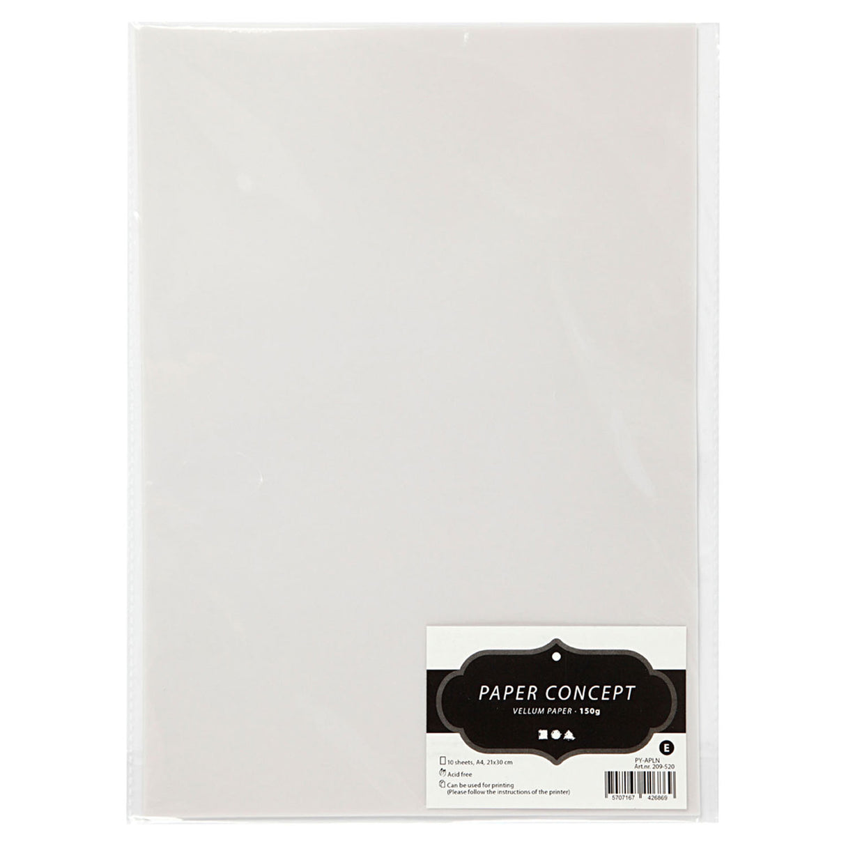 Creativ Company Pergamentpapier, A4, Blatt 210 x 297 mm, 150 g, hellgrau, 10 Blatt 1 Karton
