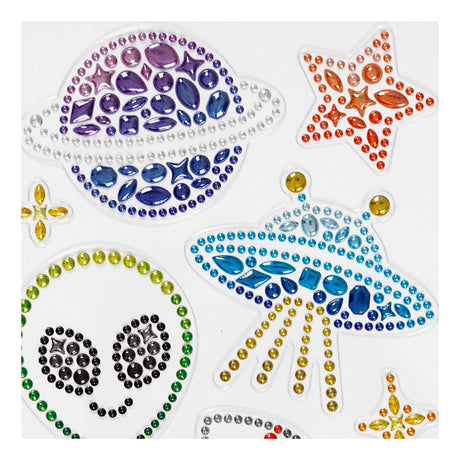 Creativ Company Diamantaufkleber – Weltraumthema – selbstklebende Glitzeraufkleber – Strass-Bastelaufkleber – luxuriöse Dekorationsaufkleber – festliche selbstklebende Diamantaufkleber – 10 x 16 cm – 1 Blatt