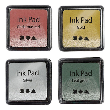 Stempeltinte der Firma Creativ, Gold, Lindgrün, Weihnachtsrot, Silber, H: 2 cm, Größe 3,5x3,5 cm, 4 Stück 1 Box