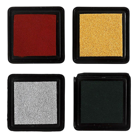 Stempeltinte der Firma Creativ, Gold, Lindgrün, Weihnachtsrot, Silber, H: 2 cm, Größe 3,5x3,5 cm, 4 Stück 1 Box