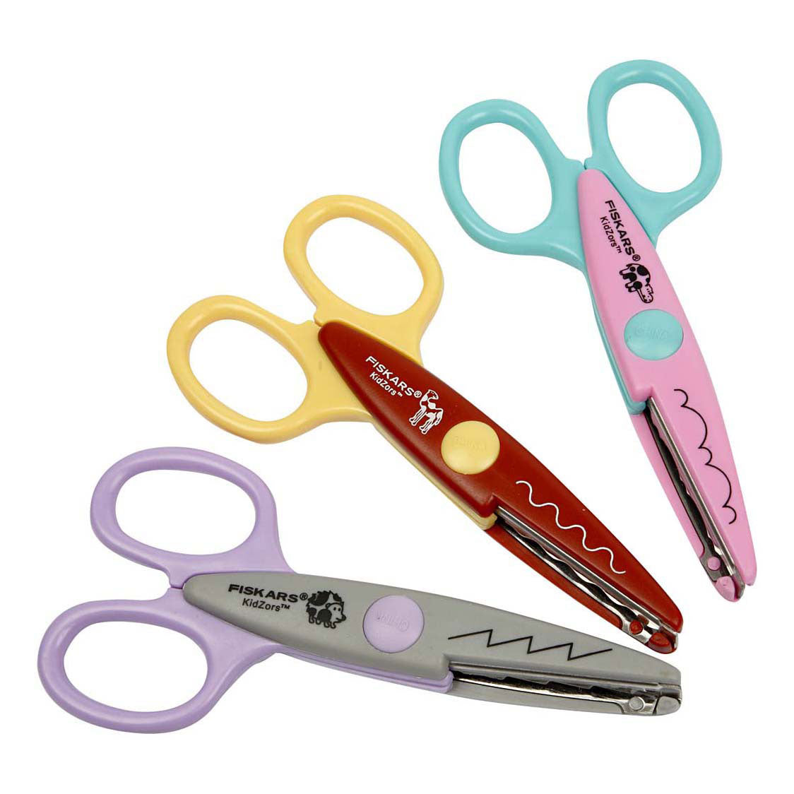Creativ Company Fiskars Kidzors Zackenschere, Nilpferd, Kameligel, 3 Stück 1 Box