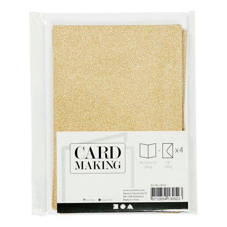 Creativ-Firmenkarten und Umschläge, Kartengröße 10,5 x 15 cm, Umschlaggröße 11,5 x 16,5 cm, Glitzer, 120+250 g, Gold, 4 Set 1 Box