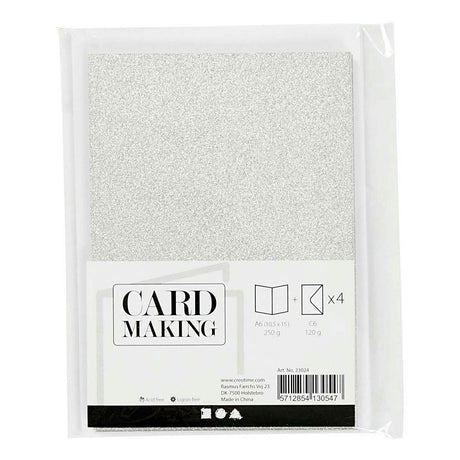 Creativ-Firmenkarten und Umschläge, Kartengröße 10,5 x 15 cm, Umschlaggröße 11,5 x 16,5 cm, Glitzer, 120+250 g, Silber, 4 Set 1 Box