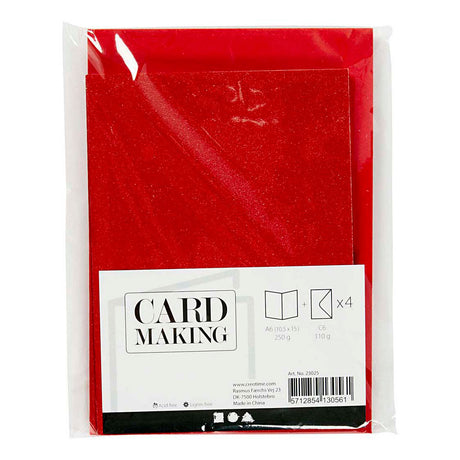 Creativ-Firmenkarten und Umschläge, Kartengröße 10,5 x 15 cm, Umschlaggröße 11,5 x 16,5 cm, Glitzer, 110+250 g, rot, 4 Set 1 Box