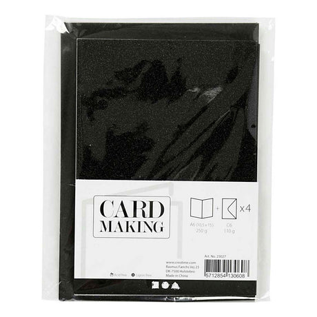 Creativ-Firmenkarten und Umschläge, Kartengröße 10,5 x 15 cm, Umschlaggröße 11,5 x 16,5 cm, Glitzer, 110+250 g, schwarz, 4 Set 1 Box