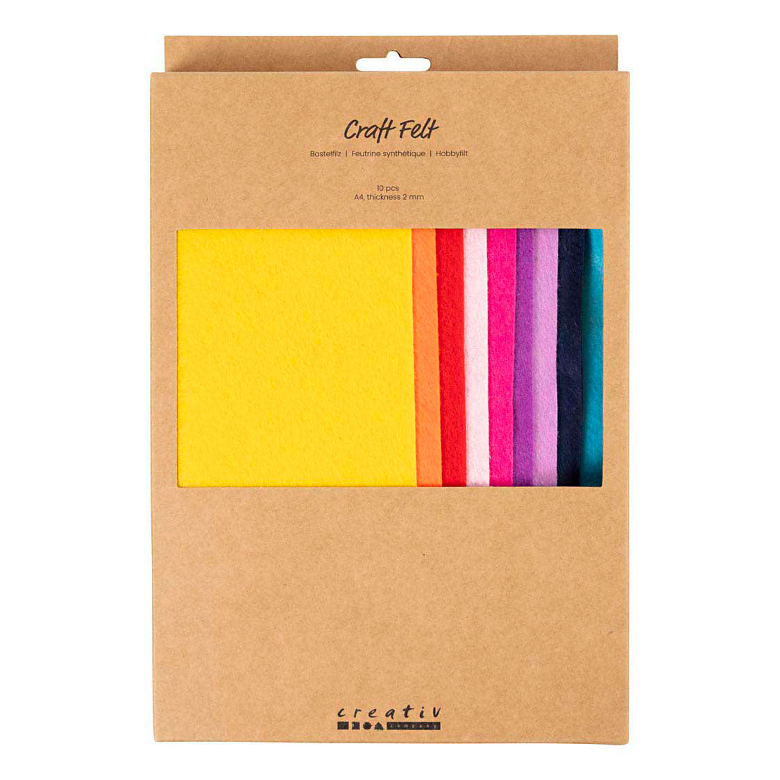 Creativ Company Hobbyfilz, A4, Blatt 210x297 mm, Stärke 2 mm, bunt, 10 Stück 1 Karton