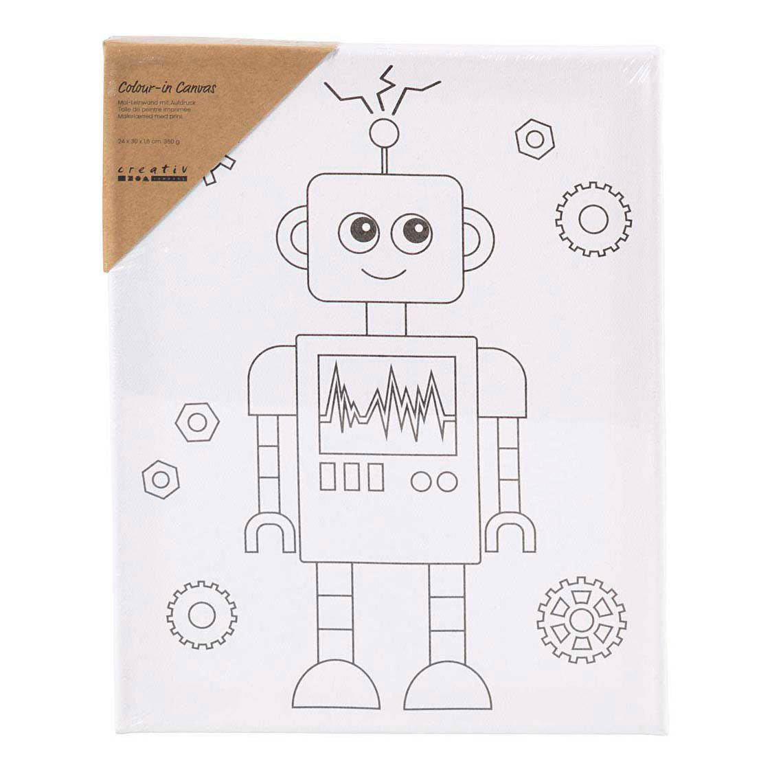 Creativ Company Malleinwand mit Druck, Roboter, D: 1,6 cm, Größe 24x30 cm, 360 g, 1 Stück