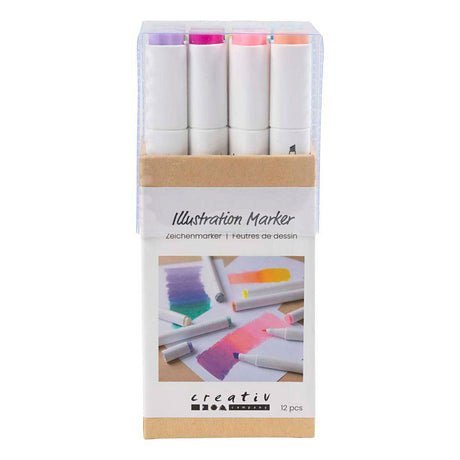 Creativ Company Zeichenstift, Strichstärke 1+8 mm, Pastellfarben, 12 Stück, 1 Box