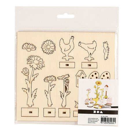 Creativ Company DIY Holzfiguren Hühner, Eier und Blumen