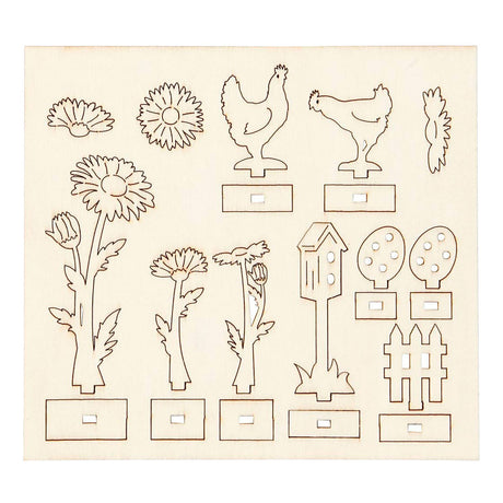 Creativ Company DIY Holzfiguren Hühner, Eier und Blumen