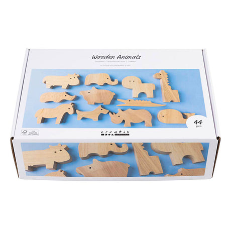Creativ Company Holztiere, Bauernhof und Safari, H: 3-14,5 cm, Stärke 2 cm, 44 Stück 1 Box