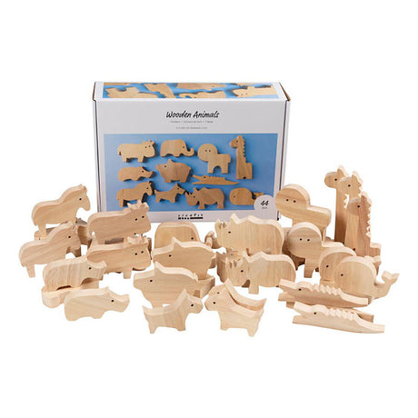 Creativ Company Holztiere, Bauernhof und Safari, H: 3-14,5 cm, Stärke 2 cm, 44 Stück 1 Box